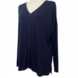 VINCE - SIZE SMALL TUNIC POPOVER TOP BLOUSE - NAVY WITH SILK TRIM - EXC COND B5